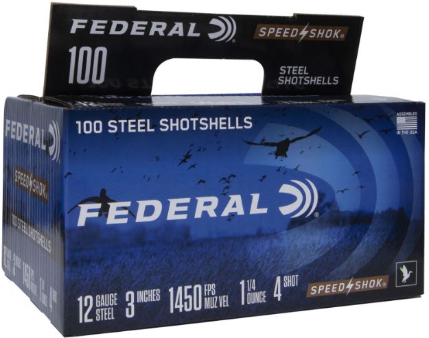 Picture of Federal Speed-Shok Waterfowl 12 Gauge 3" 1 1/4 Oz 4 Shot 100 Per Box/ 2 Cs 