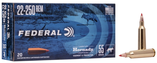 Picture of Federal Federal Varmint & Predator 22-250 Rem 55 Gr Hornady V-Max (Vmx) 20 Per Box/ 10 Cs 