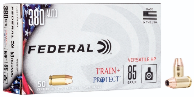 Picture of Federal Train + Protect Training 380 Acp 85 Gr Versatile Hollow Point (Vhp) 50 Per Box/ 10 Cs 