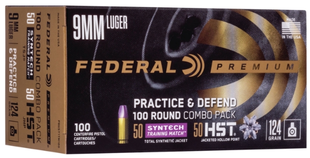 Picture of Federal Premium Practice & Defend 9Mm Luger 124 Gr Hst Jhp/Syntech Tsj 100 Per Box/5 Cs 