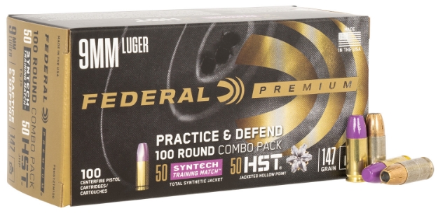 Picture of Federal Premium Practice & Defend 9Mm Luger 147 Gr Hst Jhp/Syntech Tsj 100 Per Box/5 Cs 