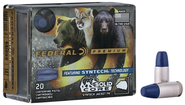 Picture of Federal Premium Hunting 9Mm Luger +P 147 Gr Solid Core Synthetic Flat Nose 20 Per Box/ 10 Cs 