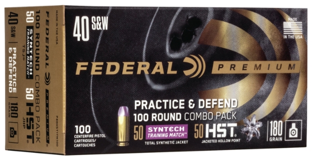 Picture of Federal Premium Practice & Defend 40 S&W 180 Gr 1010 Fps Hst Jhp/Syntech Tsj 100 Bx/5 Cs 