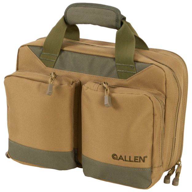 Picture of Allen Double Attache Handgun Case With Tan Finish & Olive Accents, 2 Padded Sleeve Pockets, 8 Mag Sleeves, Pockets For Ammo & Accessories & Foldout Shooting Mat Holds Up To 2 Handguns 