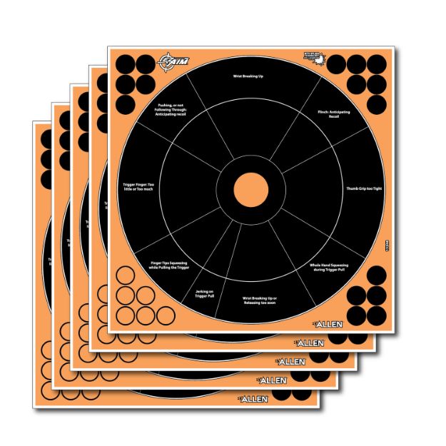 Picture of Ez-Aim Splash Reactive Target Self-Adhesive Paper Black/Orange 1" Bullseye 12 Pk 