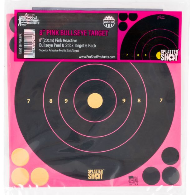 Picture of Pro-Shot Splattershot Black/Pink Self-Adhesive Paper Impact Enhancement Bright Pink 8" Bullseye 6 Pack Includes Pasters 