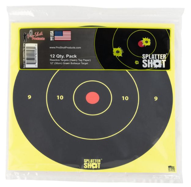 Picture of Pro-Shot Splattershot 12" Bullseye Hanging Heavy Paper Black/Red Impact Enhancement Yes White 12 Pk 