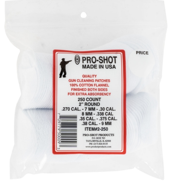 Picture of Pro-Shot Cleaning Patches 38/270 Cal 2" Cotton Flannel 250 Per Bag 