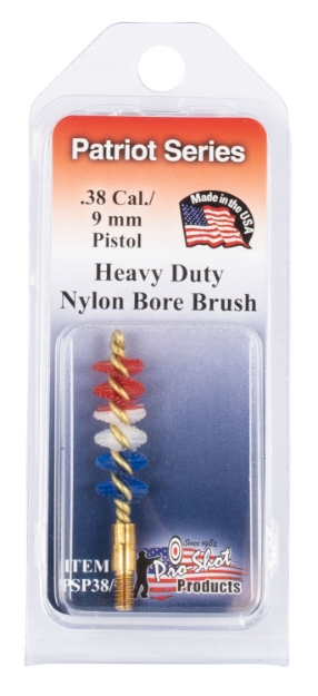 Picture of Pro-Shot Patriot Series Bore Brush 9Mm/38 Cal Pistol #8-32 Thread Nylon Bristles Brass Core 