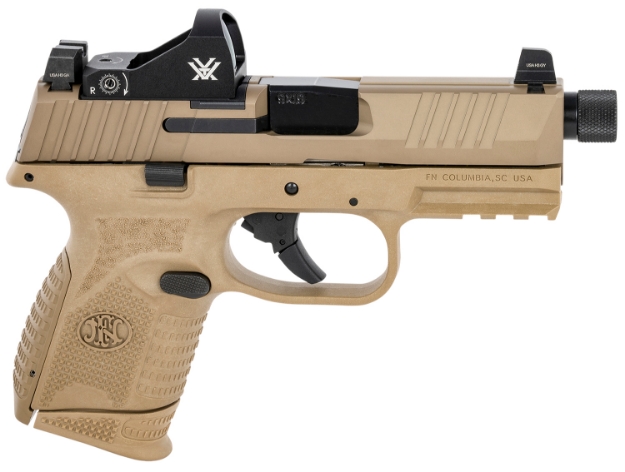 Picture of Fn 509 Compact Tactical 9Mm Luger 4.32" Threaded Barrel, 12+1/24+1, Fde Polymer Frame W/Mounting Rail, Optic Cut Fde Stainless Steel Slide, Includes Viper Red Dot 