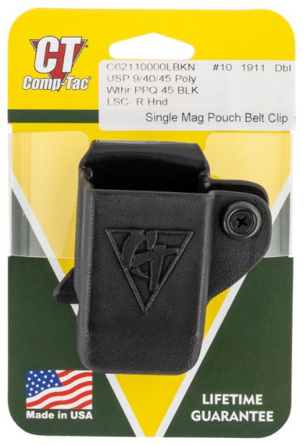 Picture of Comp-Tac Single Mag Pouch Owb Black Kydex Belt Clip Compatible W/ 1911/Walther Ppq/Hk Belts 1.50" Wide Right Hand 