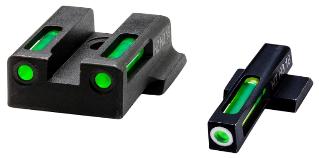 Picture of Hiviz Litewave H3 Tritium/Litepipe S&W 9Ez Shield Sight Set Black | Green Tritium With White Outline Front Sight Green Fiber Optic Rear Sight 