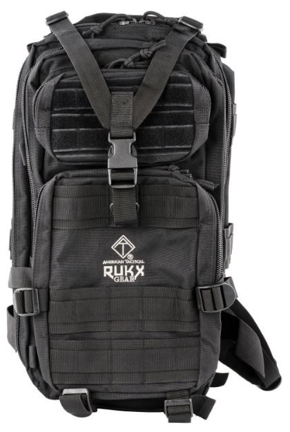 Picture of Rukx Gear Tactical 1 Day Water Resistant Black 600D Polyester With Molle Webbing, Non-Rust Zippers, Hook & Loop Panel, 5 Storage Areas 18" X 11" X 11" 