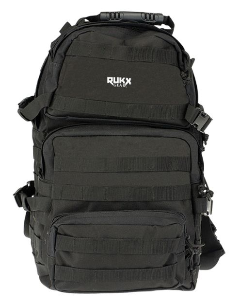 Picture of Rukx Gear Tactical 3 Day Water Resistant Black 600D Polyester With Molle Webbing, Hook & Loop Panel, 4 Storage Areas 16" X 10" X 10" 