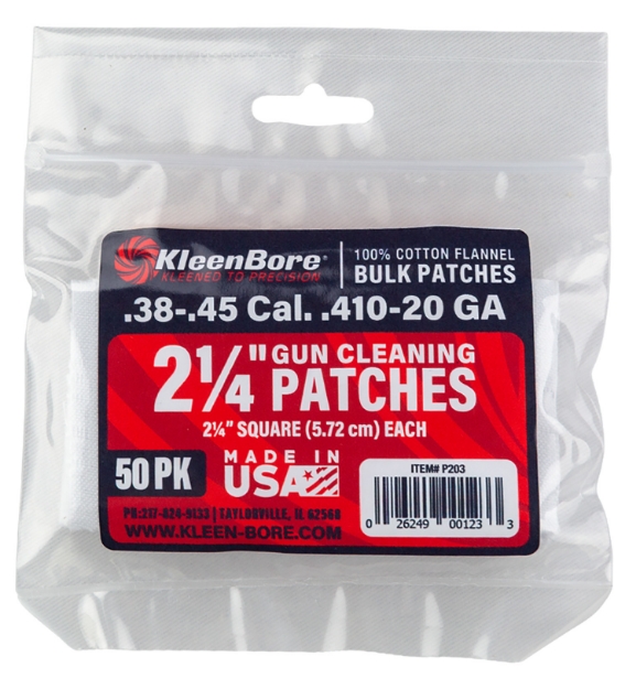 Picture of Kleenbore Super Shooter 38/45 Cal/20/410 Gauge 2.25" 100% Cotton Flannel 50 Per Pack 