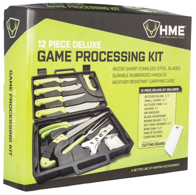 Picture of Hme Deluxe Hunt Dressing Kit 12.80"/8.40"/8.60"/9.05"/16.40" Stainless Steel Gut Hook/Drop Point/Caper/Saw Rubber 