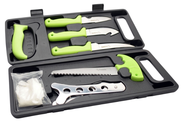 Picture of Hme Deluxe Hunt Dressing Kit 9.40"/8.60"/8.50"/8.64" Stainless Steel Caper/Gut Hook/Boning Knife/Bone Saw/Rib Spreader Rubber 