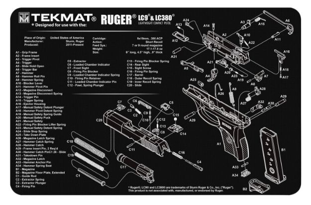 Picture of Tekmat Tekr17rugerlc9 Ruger Lcp Ruger Lc9 Black/White Rubber 17" Long Ruger Lcp Parts Diagram 