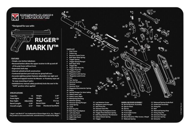 Picture of Tekmat Ruger Mark Iv Cleaning Mat Black/White Rubber 17" Long Ruger Mark Iv Parts Diagram 