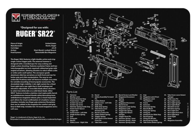 Picture of Tekmat Ruger Sr22 Cleaning Mat Black/White Rubber 17" Long Ruger Sr22 Parts Diagram 