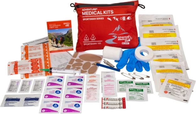 Picture of Adventure Medical Kits Sportsman 100 Medical Kit Treats Injuries/Illnesses Waterproof Red 