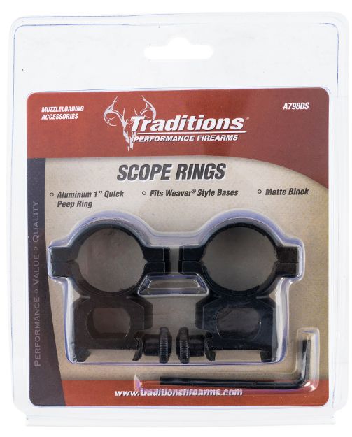 Picture of Traditions Scope Ring Set Weaver Quick Peep 1" Tube Matte Black Aluminum 