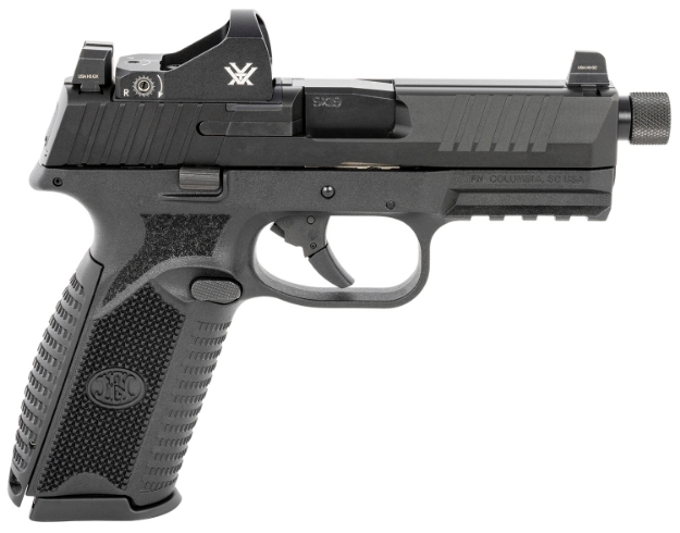 Picture of Fn 509 Tactical 9Mm Luger 17+1/24+1 4.50" Threaded Barrel, Matte Black Polymer Frame W/Mounting Rail, Optic Cut Matte Black Stainless Steel Slide, No Manual Safety, Includes Viper Red Dot 