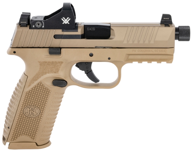 Picture of Fn 509 Tactical 9Mm Luger 10+1 4.50" Threaded Barrel, Flat Dark Earth Polymer Frame W/Mounting Rail, Optic Cut Fde Stainless Steel Slide, No Manual Safety, Includes Viper Red Dot 