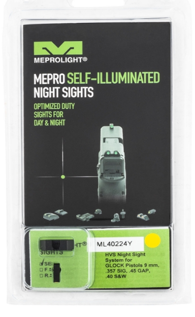 Picture of Meprolight Usa Hyper-Bright Black | Green Tritium With Yellow Phosphorescent Outline Front Sight Green Tritium With Black Outline Rear Sight Set 