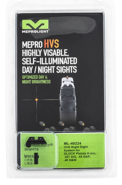 Picture of Meprolight Usa Hyper-Bright Black | Green Tritium With Orange Outline Front Sight Green Tritium With Black Outline Rear Sight Set 