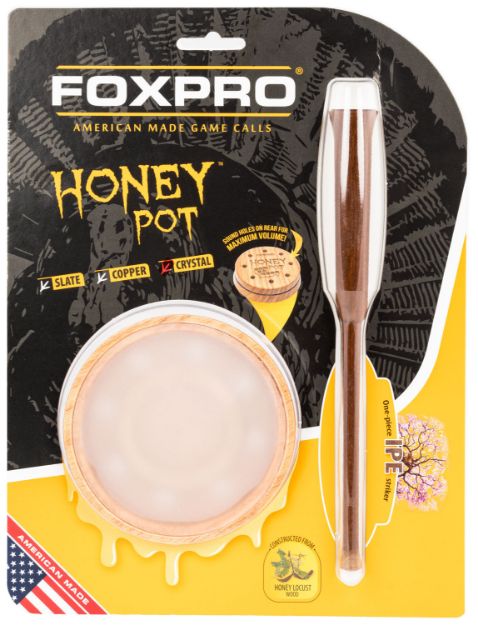 Picture of Foxpro Honey Pot Friction Call Turkey Sounds Attracts Turkeys Natural Honey Locust Wood/Crystal 