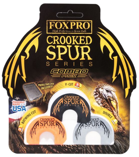 Picture of Foxpro Crooked Spur Combo Pack Diaphragm Call Double/3.5 Reed Turkey Sounds Attracts Turkeys Black/Orange/White 3 Piece 