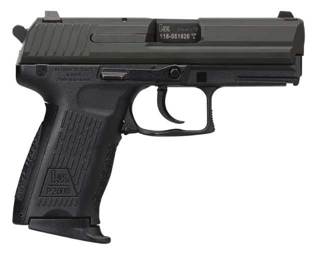 Picture of Hk P2000 V3 Sa/Da 9Mm Luger Caliber With 3.66" Barrel, 10+1 Capacity, Overall Black Finish, Picatinny Rail Frame, Serrated Steel Slide & Interchangeable Backstrap Grip Includes 2 Mags 