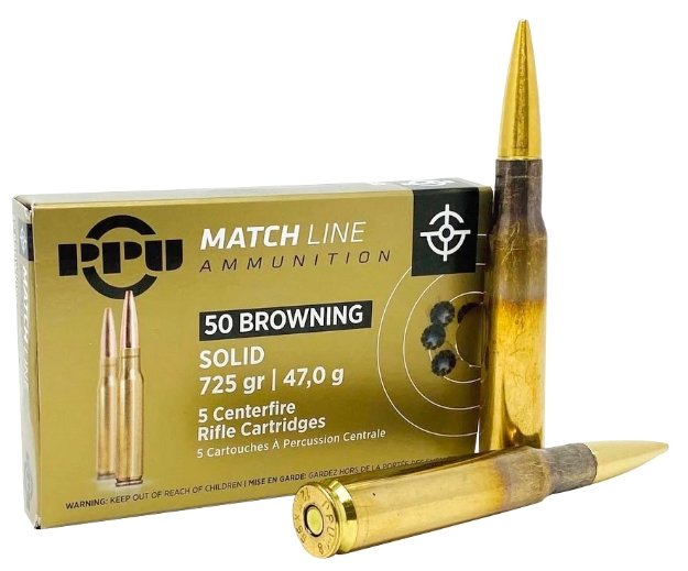 Picture of Ppu Match Rifle 50 Bmg 725 Gr Full Metal Jacket Solid (Fmjs) 5 Per Box/ 20 Cs 