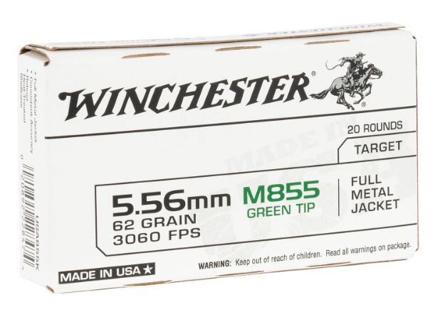 Picture of Winchester Ammo Usa M855 Green Tip 5.56X45mm Nato 62 Gr 3060 Fps Full Metal Jacket (Fmj) 20 Bx/50 Cs 