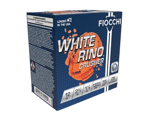 Picture of Fiocchi Exacta Target White Rino Crusher 12 Gauge 2.75" 1 1/8 Oz 7.5 Shot 25 Per Box/ 10 Cs 