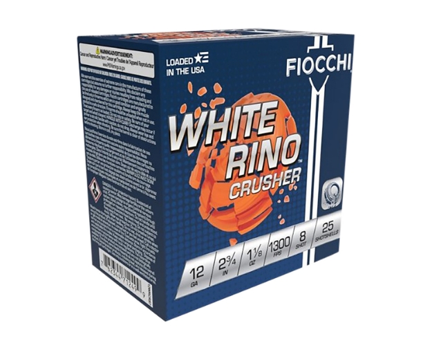 Picture of Fiocchi Exacta Target White Rino Crusher 12 Gauge 2.75" 1 1/8 Oz 8 Shot 25 Per Box/10 Cs 