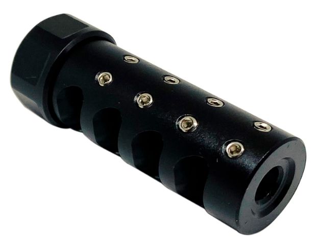 Picture of American Precision Arms The Answer Gen 3 Micro Bastard Brake Black Nitride Stainless Steel With 1/2"-28 Tpi Threads, 2.20" Oal & .600"-.750" Diameter For 223 Rem Ar-Platform & Hunting Rifles 