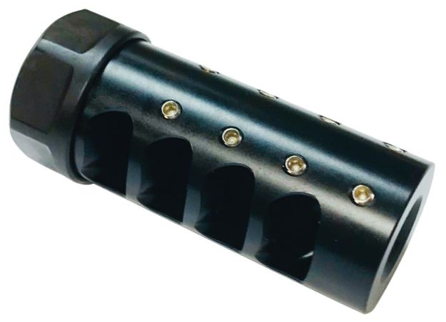 Picture of American Precision Arms Gen 3 Little Bastard Self Timing Brake Black Nitride Stainless Steel With 5/8"-24 Tpi Threads, 2.55" Oal & 1" Diameter For 6.5 Cal Rifle 