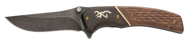 Picture of Browning Hunter Large 3.50" Folding Drop Point Plain Black Oxide Stonewashed 440C Ss Blade/Brown Jigged Hardwood Walnut Handle Includes Pocket Clip 