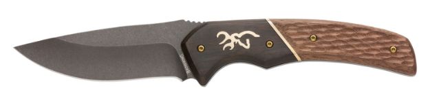 Picture of Browning Hunter Large 3.63" Fixed Drop Point Plain Black Oxide Stonewashed 440C Ss/Blade Brown Jigged Walnut Handle Includes Sheath 