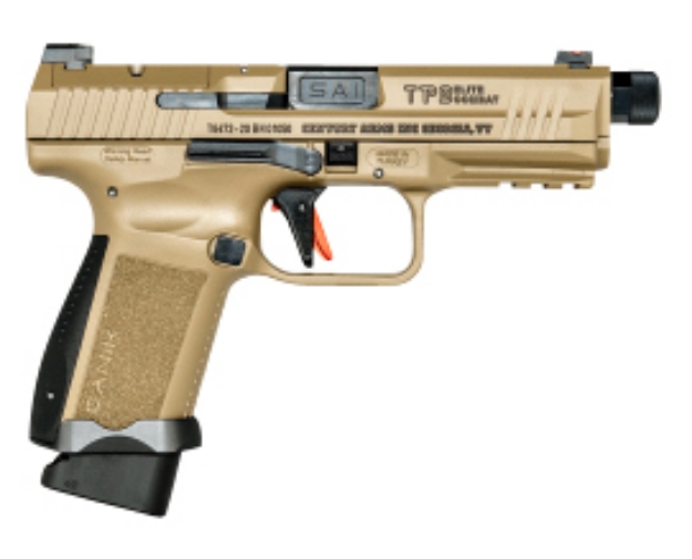 Picture of Canik Tp9 Elite Combat 9Mm Luger 4.73" 18+1 Overall Flat Dark Earth Cerakote Finish With Serrated Steel With Optic Cut Slide, Black Interchangeable Backstrap Grip & Picatinny Rail 