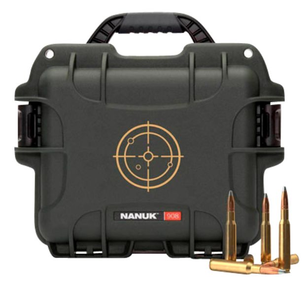 Picture of Nanuk 908 Waterproof Black With White Target Logo Resin & Metal Eyelets Holds 600Rds Of 223 Rem 