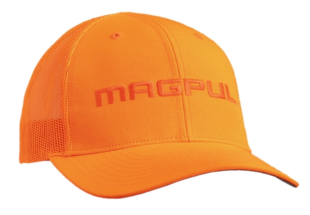 Picture of Magpul Wordmark Patch Trucker Hat Blaze Orange Adjustable Snapback Osfa Structured 