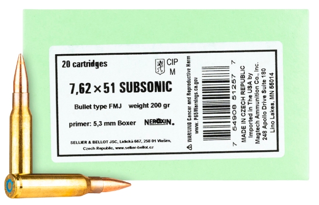 Picture of Sellier & Bellot Rifle 308 Win 200 Gr Full Metal Jacket Subsonic (Fmjsb) 20 Per Box/25 Cs 