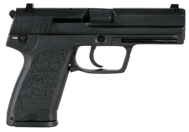 Picture of Hk Usp V1 Sa/Da 40 S&W Caliber With 4.25" Barrel, 10+1 Capacity, Overall Black Finish, Serrated Trigger Guard Frame, Serrated Steel Slide, Polymer Grip & Night Sights Includes 3 Mags 