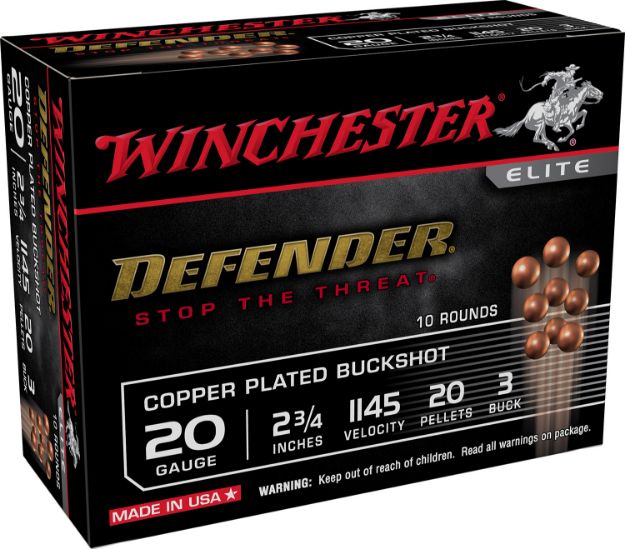 Picture of Winchester Ammo Defender 20 Gauge 2.75" 20 Pellets 1145 Fps Copper-Plated 3 Buck Shot 10 Bx/10 Cs 