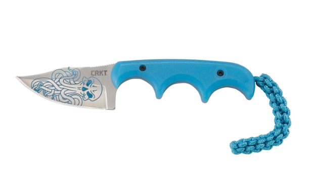 Picture of Crkt Minimalist Bowie Cthulhu 2.13" Fixed Clip Point Plain Satin W/Blue Etching 8Cr13mov Ss Blade/3" Blue Textured Polypropylene Handle Includes Lanyard/Sheath 