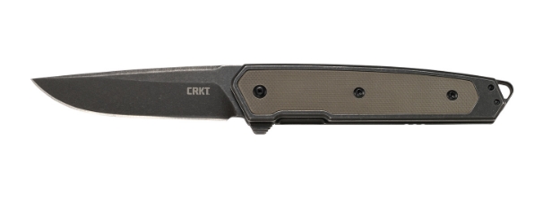 Picture of Crkt Cinco Folding Plain Black Stonewashed D2 Steel Blade/ Silver W/Tan Inlay 2Cr13 Ss/G10 Handle Includes Pocket Clip 