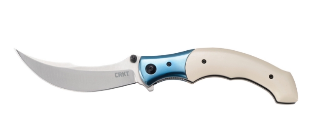 Picture of Crkt Ritual 4.37" Folding Plain Satin 12C27 Sandvik Blade/ Ivory/Blue Resin W/Ss Bolster Handle Includes Pocket Clip 